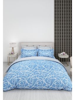 LABHAM - Blue Abstract Pure Cotton King Size Printed Bedsheet with Pillow Covers (Set of 3)