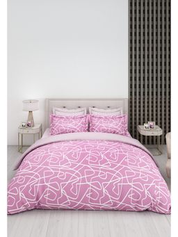 LABHAM - Pink Abstract Pure Cotton King Size Printed Bedsheet with Pillow Covers (Set of 3)