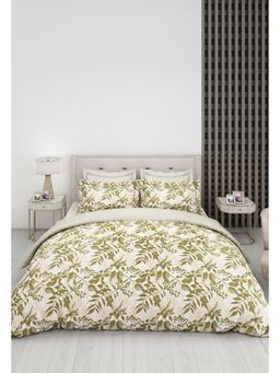 LABHAM - Olive King Size Printed Bedsheet with Pillow Covers (Set of 3)