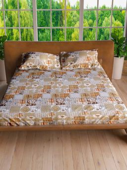 LABHAM - Sand Pure Cotton King Size Printed Bedsheet with Pillow Covers (Set of 3)
