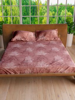 LABHAM - Peach Tree Pure Cotton King Size Printed Bedsheet with Pillow Covers (Set of 3)