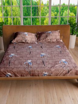 LABHAM - Mauve Pure Cotton King Size Printed Bedsheet with Pillow Covers (Set of 3)