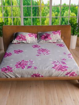 LABHAM - Boysen Berry Pure Cotton King Size Printed Bedsheet with Pillow Covers (Set of 3)