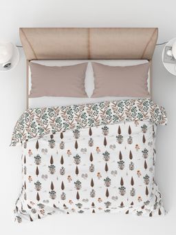 LABHAM - Beige Pure Cambric Cotton Reversible Printed Single Bed Dohar