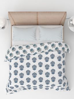 LABHAM - Blue Ethnic Pure Cambric Cotton Reversible Printed Single Bed Dohar