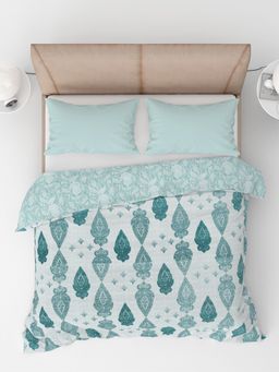 LABHAM - Teal Ethnic Pure Cambric Cotton Reversible Printed Single Bed Dohar