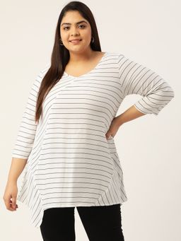 theRebelinme - Womens White & Black Striped V-neck Top