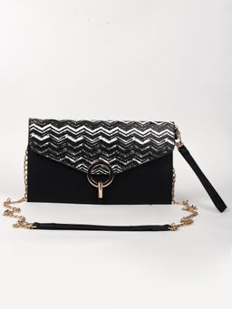 Odette - Stunning Zigzag White and Black Beaded Sling Bag