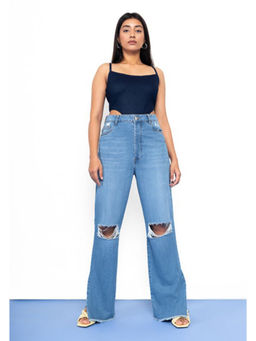 FREAKINS - Distressed Straight Fit Slit Jeans