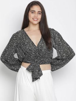 Oxolloxo - Twinkle Black Colour Tie-Knot Women Top