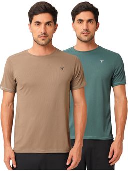 Technosport - Men Polyester Solid Round Neck Slim Fit T-Shirt (Pack of 2)