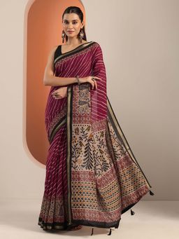 Libas - Maroon Cotton Blend Printed Saree with Unstitched Blouse