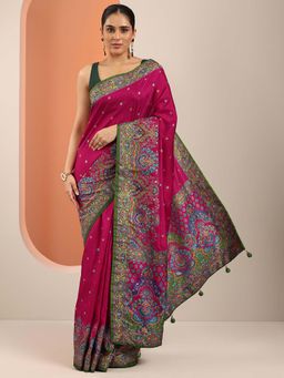 Libas - Magenta Silk Blend Printed Saree with Unstitched Blouse