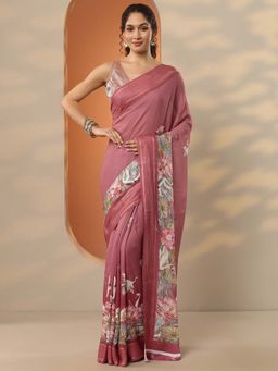 Libas - Mauve Georgette Printed Saree with Unstitched Blouse