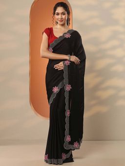 Libas - Black Chiffon Embellished Saree with Unstitched Blouse