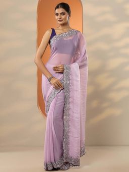 Libas - Lavender Organza Embellished Saree with Unstitched Blouse