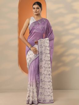 Libas - Lavender Organza Embellished Saree with Unstitched Blouse