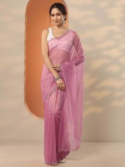 Libas - Pink Nylon Embellished Saree with Unstitched Blouse