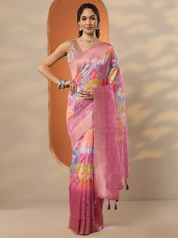 Libas - Multi-Color Organza Printed Saree with Unstitched Blouse