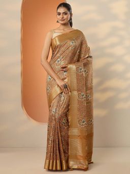 Libas - Mustard Silk Blend Printed Saree with Unstitched Blouse