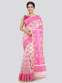 PinkLoom - Women's Soft Cotton Jamdani Saree Without Blouse Piece