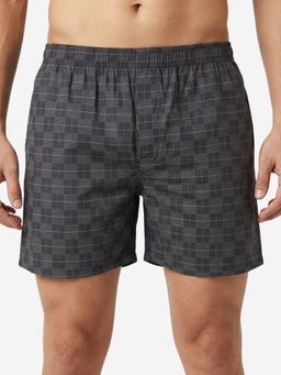 Bonjour - Men's 100% Cotton Printed Mid-Rise Boxer Shorts - Dark Grey
