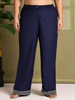 theRebelinme - Plus Size Women Navy Blue Embroidery Trouser