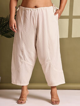 theRebelinme - Off White Plus Size Women Natural Linen Trouser
