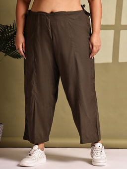 theRebelinme - Plus Size Women Olive Linen Trouser