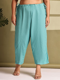 theRebelinme - Plus Size Women Teal Linen Trouser