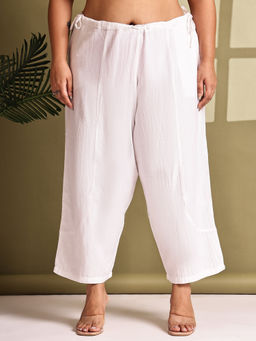 theRebelinme - Plus Size Women White Linen Trouser