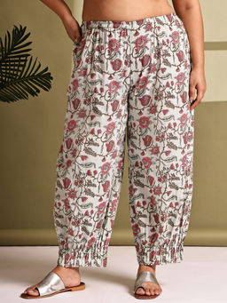 theRebelinme - Plus Size Women Sea Green Floral Printed Woven Trouser