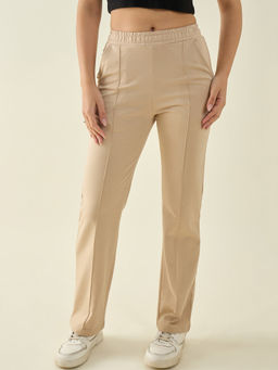 98 Degree North - Beige Cotton Straight Fit Everyday Wear Trouser