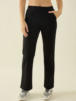 98 Degree North - Black Pure Cotton Straight Fit High Waist Trouser