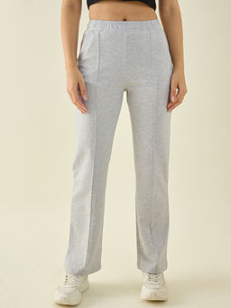 98 Degree North - Light Grey High Rise Cotton Straight Cut Trouser