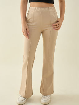 98 Degree North - Beige Pure Cotton High Waist Bootcut Trouser