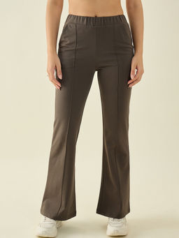 98 Degree North - Olive Green Cotton High Rise Bootcut Trouser