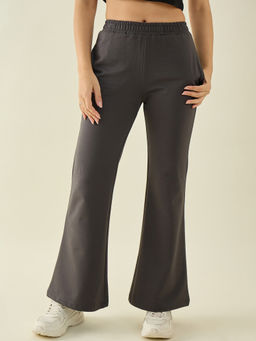 98 Degree North - Charcoal Grey High Rise Cotton Flared Fit Trouser