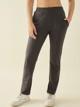 98 Degree North - Charcoal Grey Cotton Regular Fit High Waist Trouser