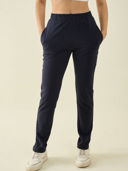 98 Degree North - Navy Blue Cotton Regular Fit Straight Cut Trouser