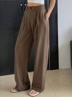 Fnocks - Women Brown Wide Leg Dress Trouser
