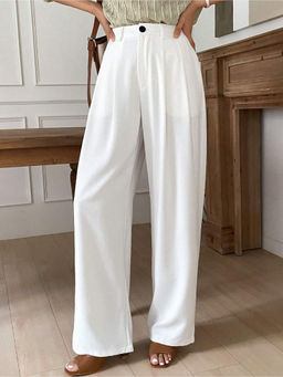 Fnocks - Women White Casual High Waisted Trouser