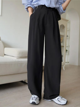 Fnocks - Women Black High Waisted Casual Outfit Work Trouser