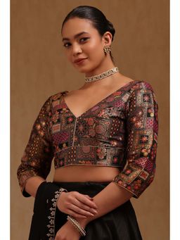 Soch - Black Silk Floral Three Fourth Sleeves Blouse