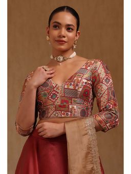 Soch - Cream Silk Floral Three Fourth Sleeves Blouse
