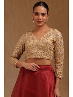 Soch - Beige Georgette Embroidered Three Fourth Sleeves Blouse