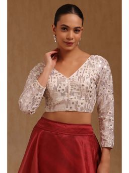 Soch - White Georgette Embroidered Three Fourth Sleeves Blouse