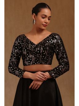 Soch - Black Georgette Embroidered Three Fourth Sleeves Blouse