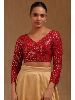 Soch - Red Georgette Embroidered Three Fourth Sleeves Blouse