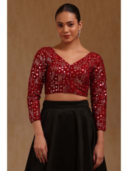 Soch - Maroon Georgette Embroidered Three Fourth Sleeves Blouse
